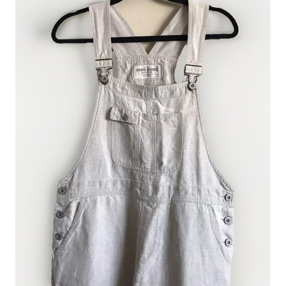 Eddie Bauer Outfitter‎ Women's 100% Linen Crop Overalls Size Large Beige Natural - Picture 3 of 7